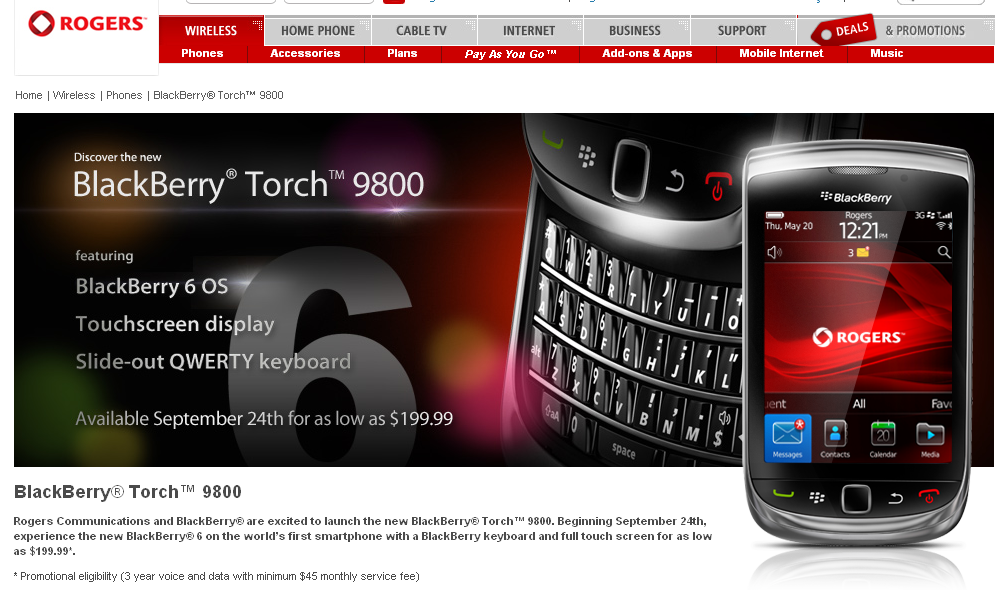 Blackberry Torch Announced on Rogers, Coming Soon on Telus and Missing on Bell? (UPDATE Found it!)