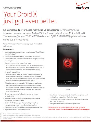 Right On Schedule Droid X 2.2 Update Begins Today