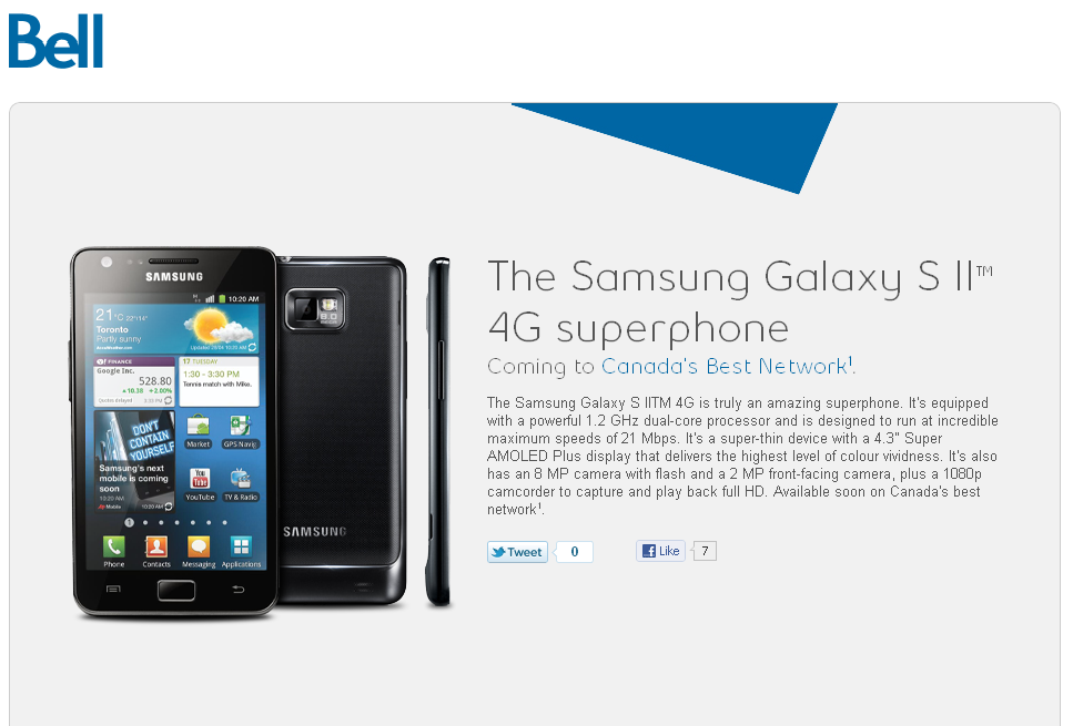 Samsung Galaxy S II Coming To Bell – UPDATED